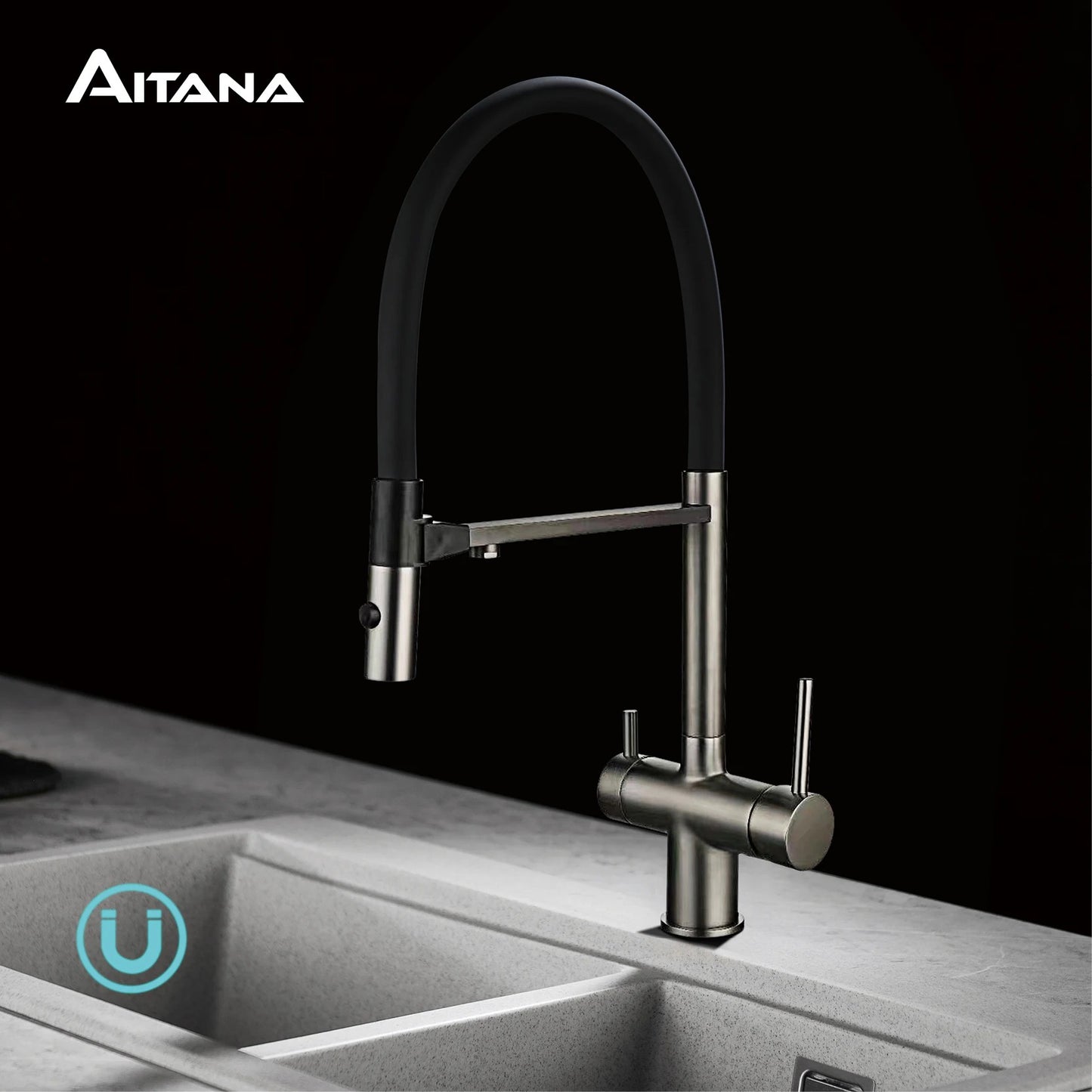 Gold Brass Kitchen Faucet with Filter