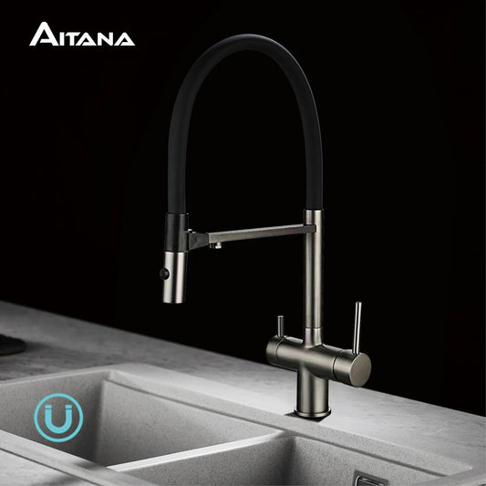 Gold Brass Kitchen Faucet with Filter