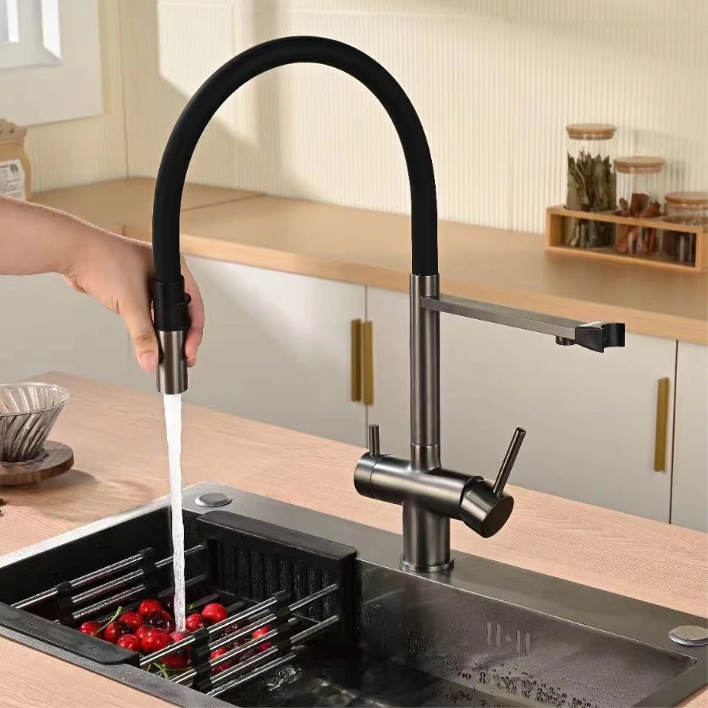 Gold Brass Kitchen Faucet with Filter