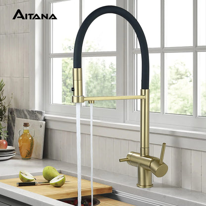 Gold Brass Kitchen Faucet with Filter