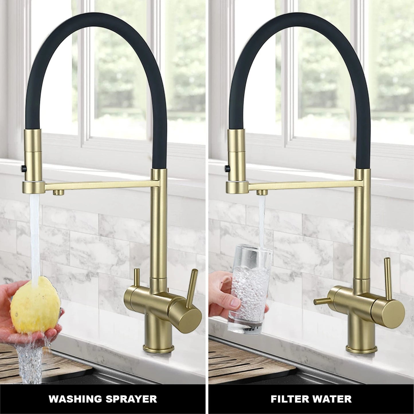 Gold Brass Kitchen Faucet with Filter
