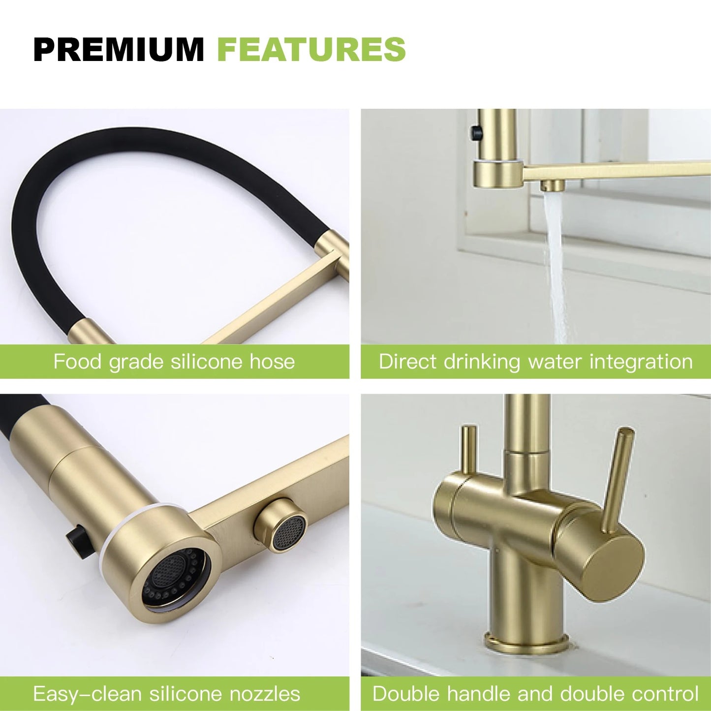 Gold Brass Kitchen Faucet with Filter